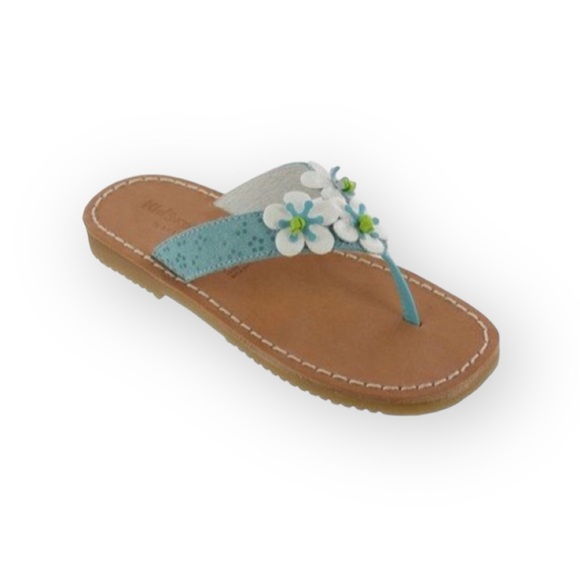 new Kid Express ❉ Martinique Leather Flip Flop Thong Sandal ❉ Turquoise ❉ 12 ❉ - Picture 15 of 16